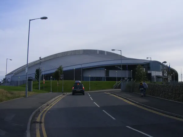 Domed roof of the National Cycling Centre velodrome on Stuart Street, East Manchester